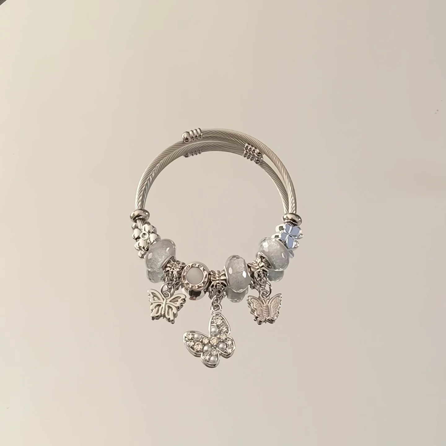 Panjia dora armbånd i rustfrit stål med hjerte og bjørn_voghion.com