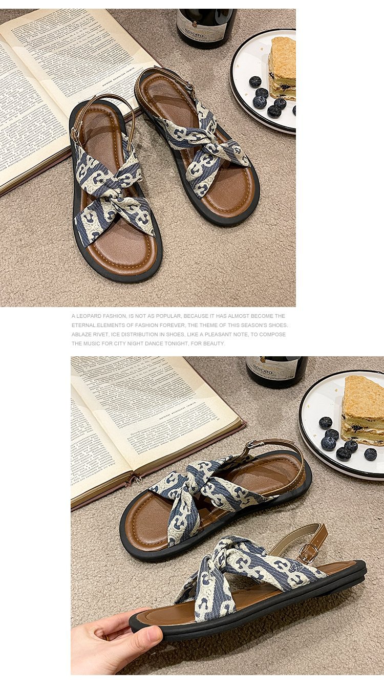 Zomer nieuwe letterstof modieuze en comfortabele zachte zool geurige wind platte gesp sandalen_voghion.com