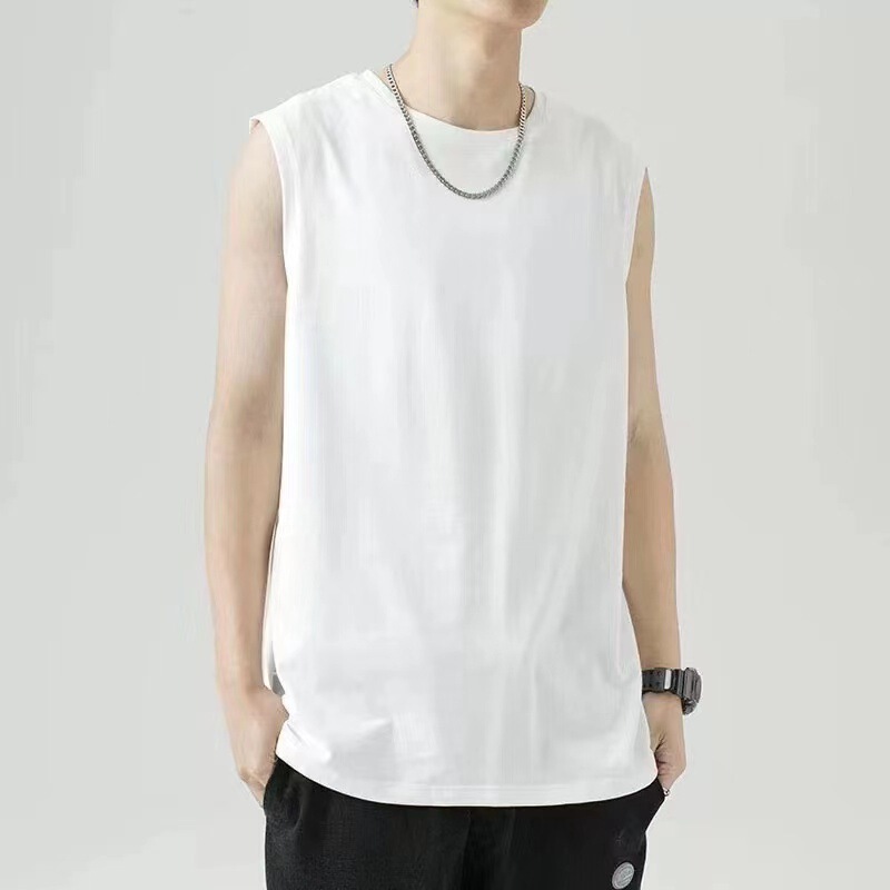 Source Factory Vest Men's Summer Outer Wear Basketball Fitness Hurdle Sports Waistband Wide Shoulder Solid Color Sleeveless Turtleneck Shirt