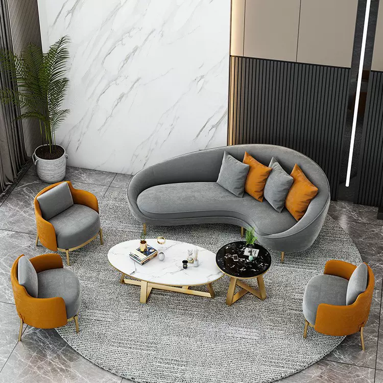 轻奢布艺洽谈弧形沙发北欧售楼处部接待桌椅酒店大堂办公沙发组合