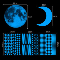 Anya New Moon Light Blue Glitter Moon Stars Shooting Star Circle Sticker Set Wall Decal Removable Sticker