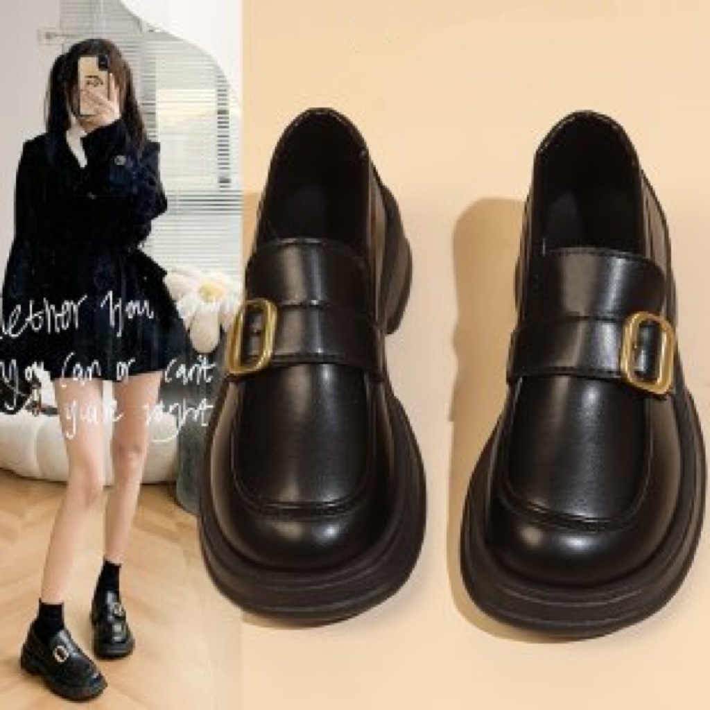 小皮鞋女2025新款复古英伦风粗跟乐福鞋学生百搭一脚蹬JK小皮鞋