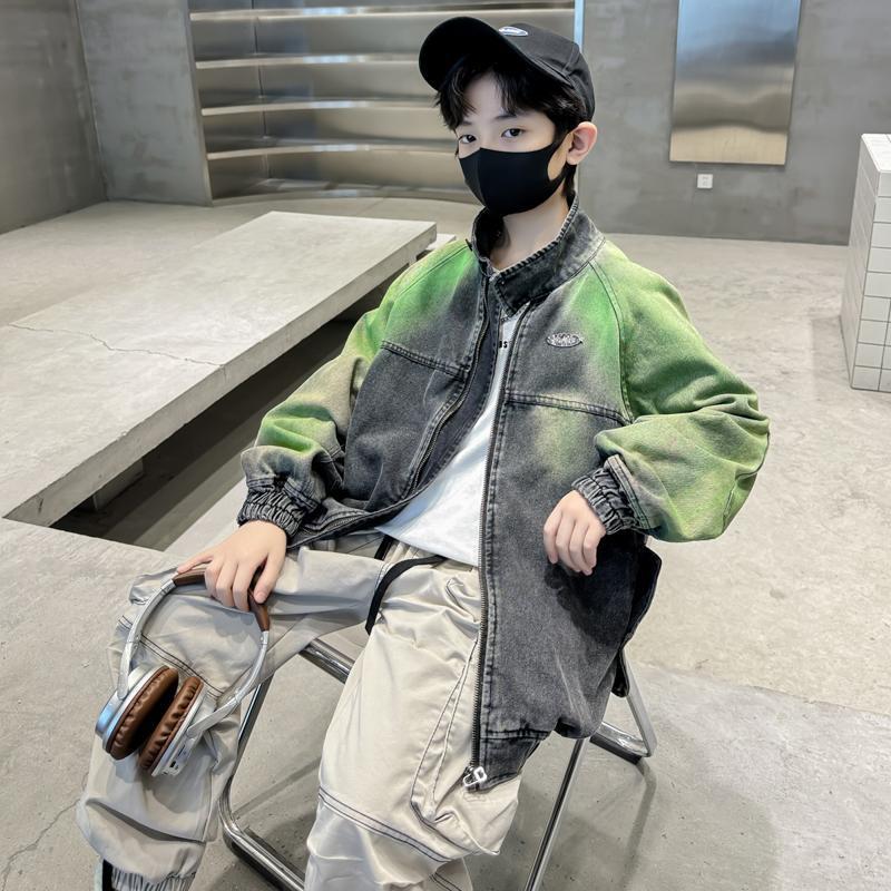 (2개) 어린이 소년의 봄 데님 코트 2024 새로운 봄 소년의 봄 가을 옷 유행