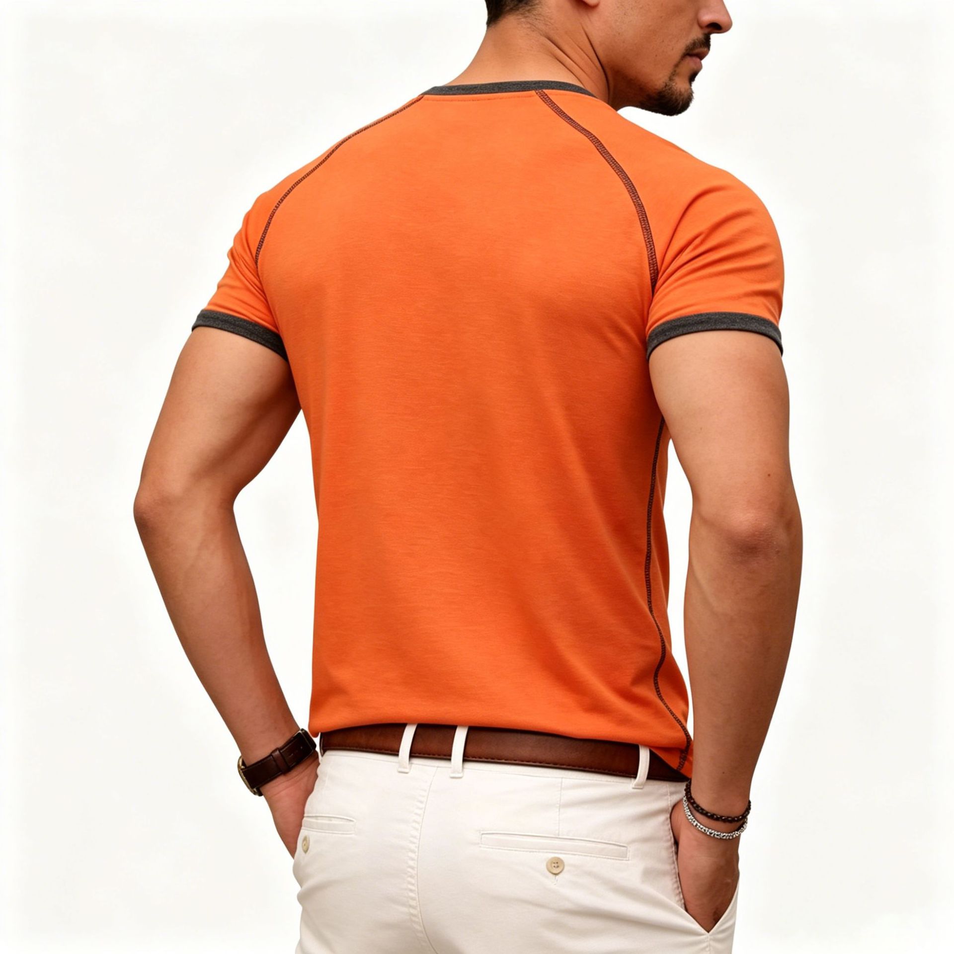 Camisetas de manga corta para hombres de Código Europeo transfronterizo entrenamiento de fitness deportivo de algodón humano línea clara contra el color camisetas masculinas vendidas rápidamente image 6