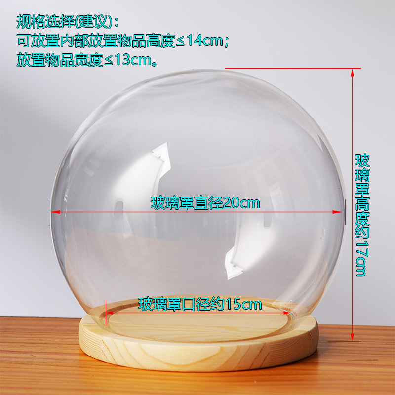 Cubierta cilíndrica de vidrio transparente sin lámpara de madera de estilo inmortal cubierta de polvo de flores hecha a mano decoración creativa de escritorio de bloques