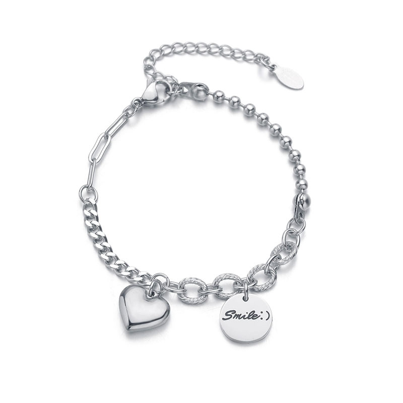 Bracelet En Acier Inoxydable Carte Ronde Simple Lettre Coeur display picture 2