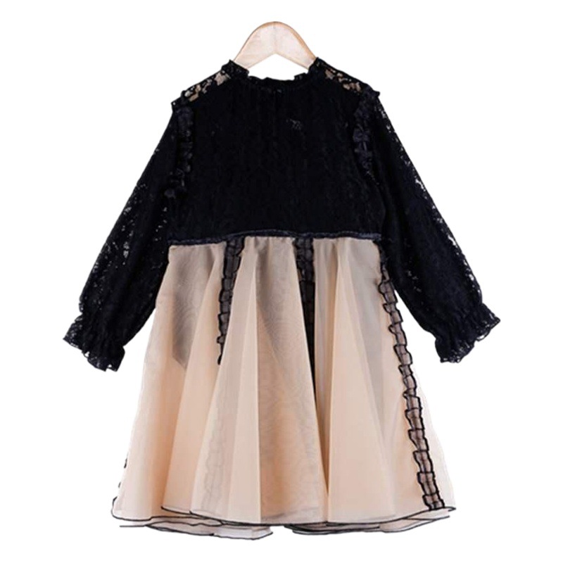 Vestido para niños para niñas 2024 vestido de manga larga de verano estilo occidental para niños vestido de gasa de encaje de estilo coreano vestido de princesa