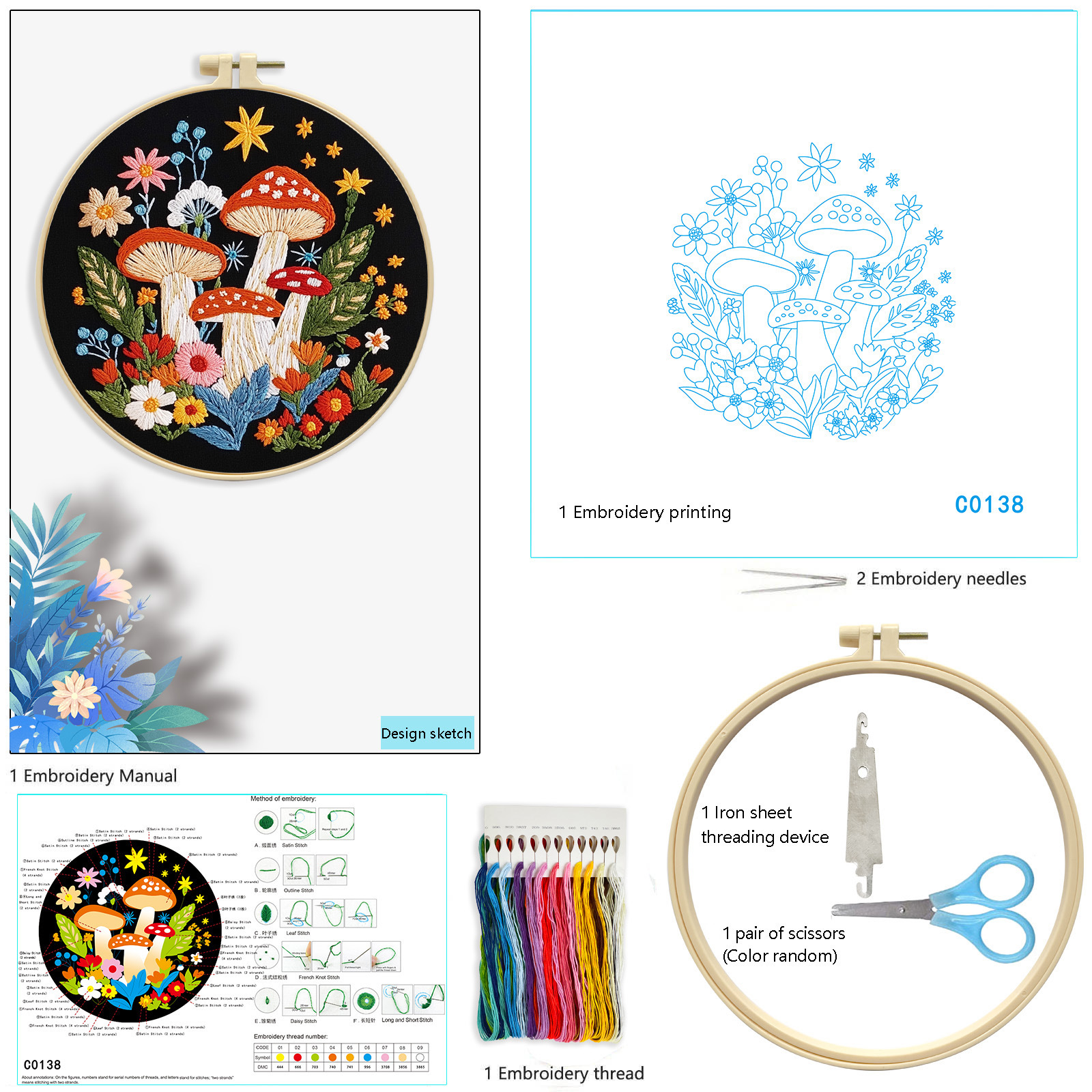 2025 nuevos productos transfronterizos paquetes de materiales de bordado DIY flor de bordado para principiantes Kit de bordado con fondo negro no completo