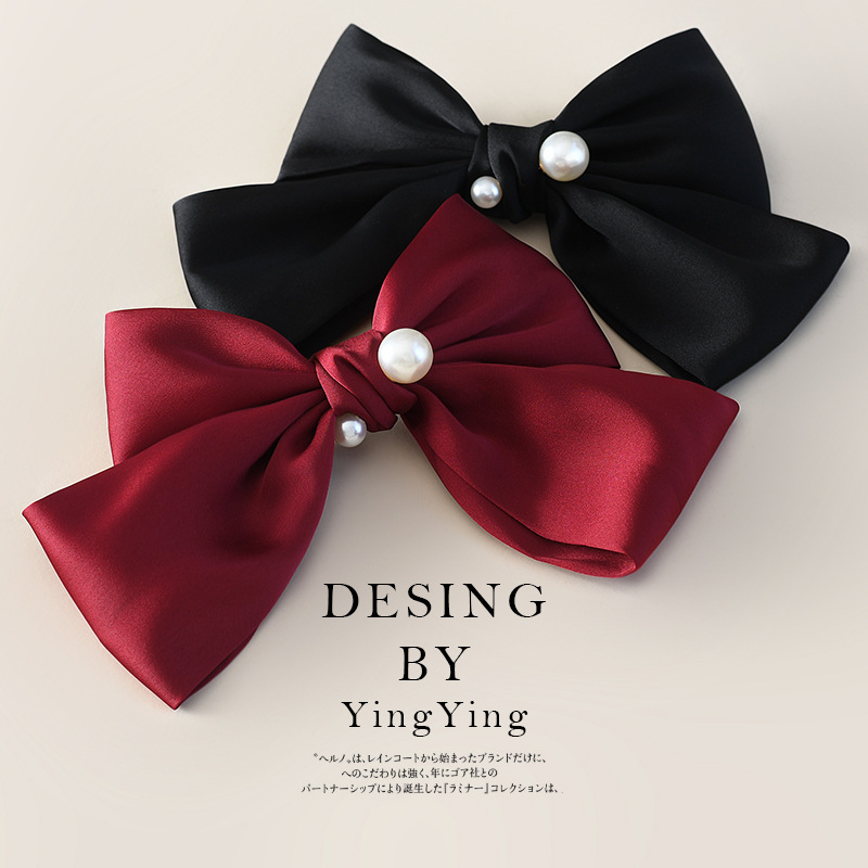 義烏工廠韓國髮飾大蝴蝶結髮夾珍珠頭飾彈簧夾高級感頂夾批發