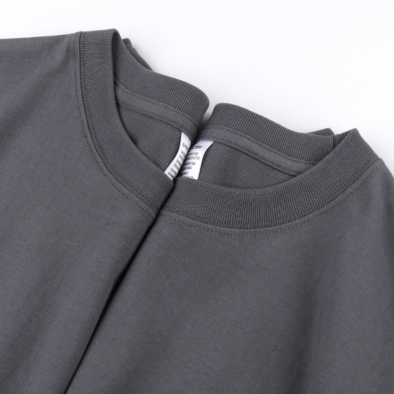 210g heavy cotton charcoal gray T-shirt simple loose all-match short sleeve men's and women's top round neck retro Kaji