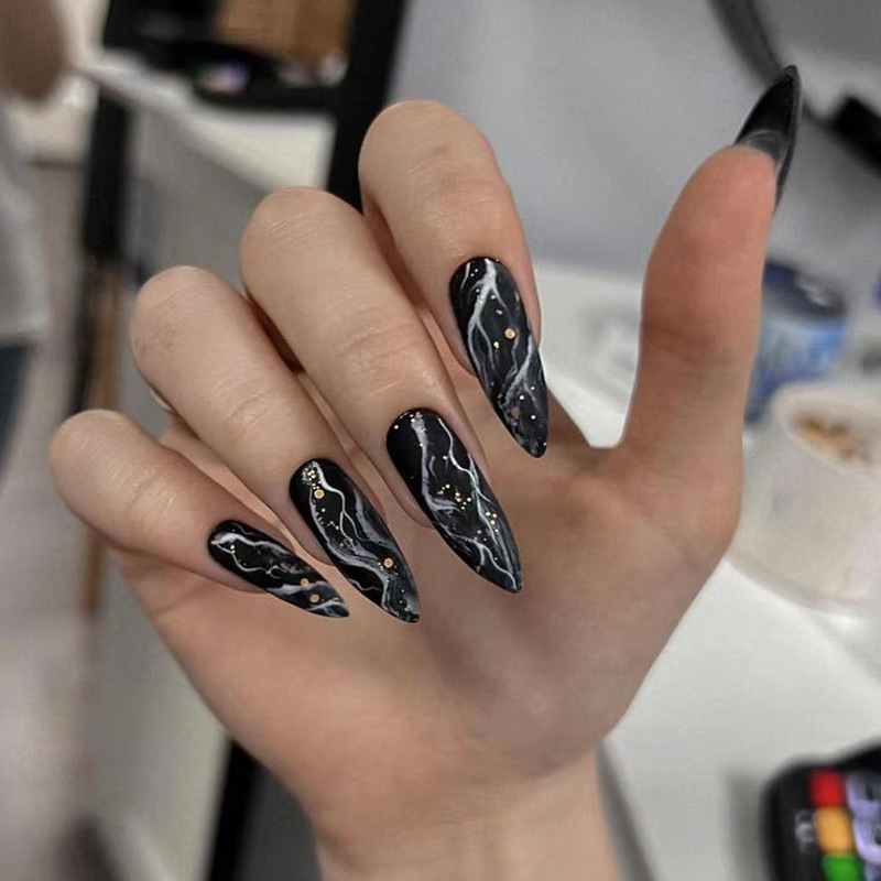 European and American glitter marbling long nail wear manicure 24 pieces ins patch finished foreign trade in stock wholesale
