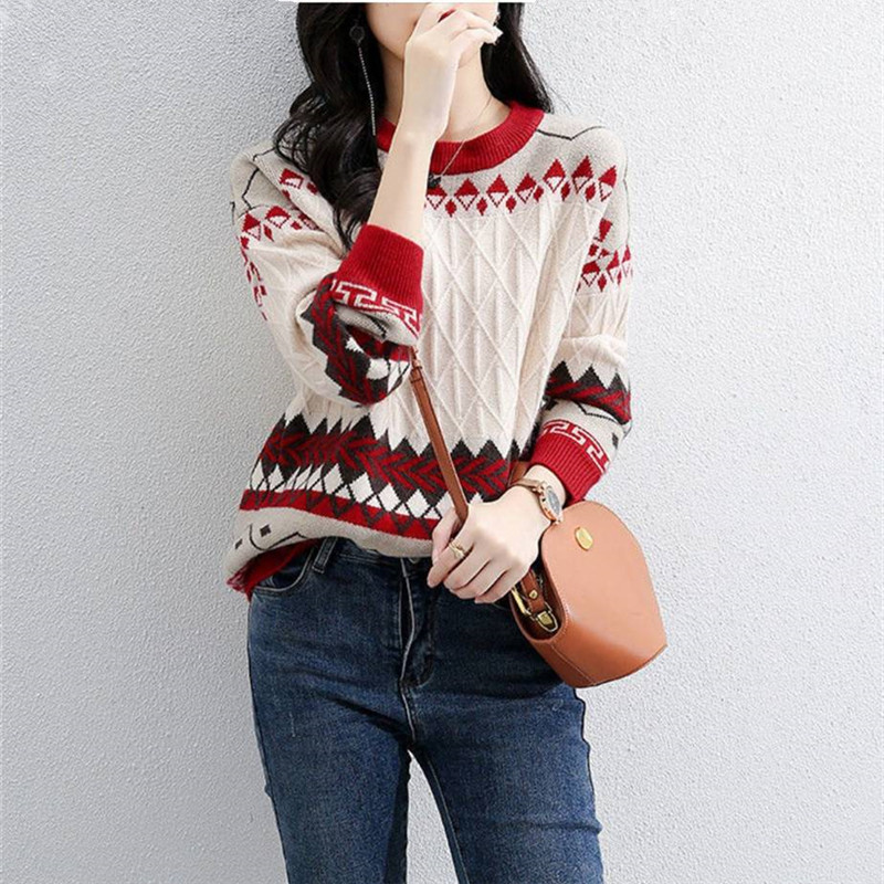 Retro Jacquard weave T-shirts Sweater 2022 Autumn and winter new pattern Korean Edition Ethnic style Versatile Easy Socket sweater