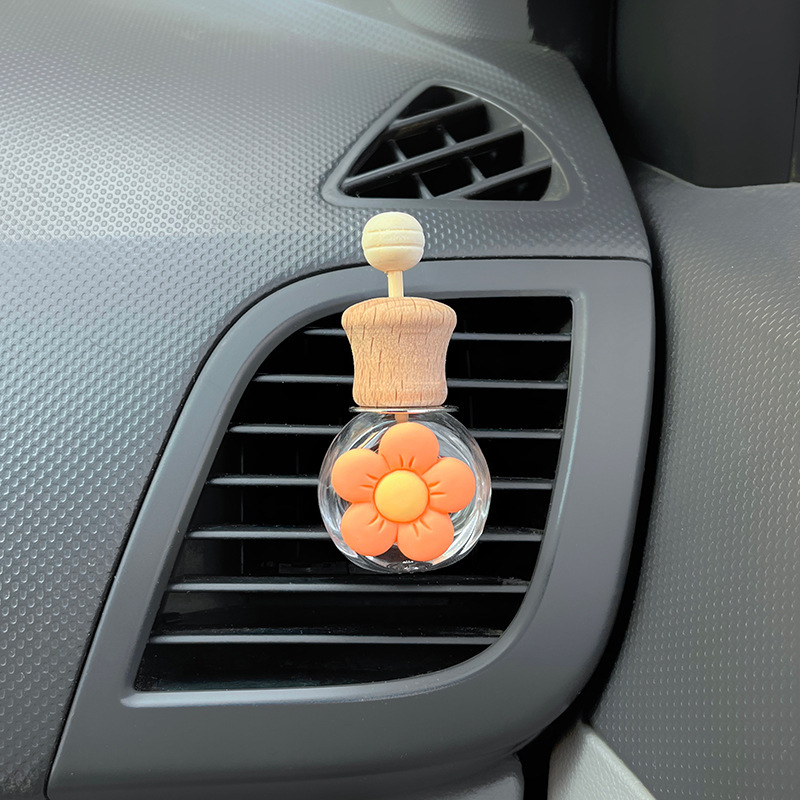 Botella de salida de aire de aromaterapia de coche, botella vacía de perfume, botella volátil, decoración de aire acondicionado, letra de coche de dibujos animados lindo blanco