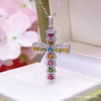 Натуральный турмалин подвеска Натуральный турмалин цвет красивый кристалл чистый S925 серебро Seiko инкрустированный стиль новый атмосферный