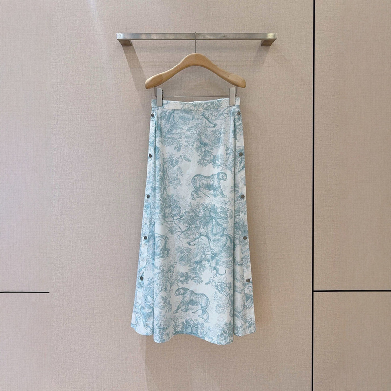 Mint Green French Retro Tiger Print Skirt for Women, New Spring/Summer High-Waisted Mid-Length A-Line Skirt Mint Green French Retro Tiger Print Skirt for Women, New Spring/Summer High-Waisted Mid-Length A-Line Skirt
