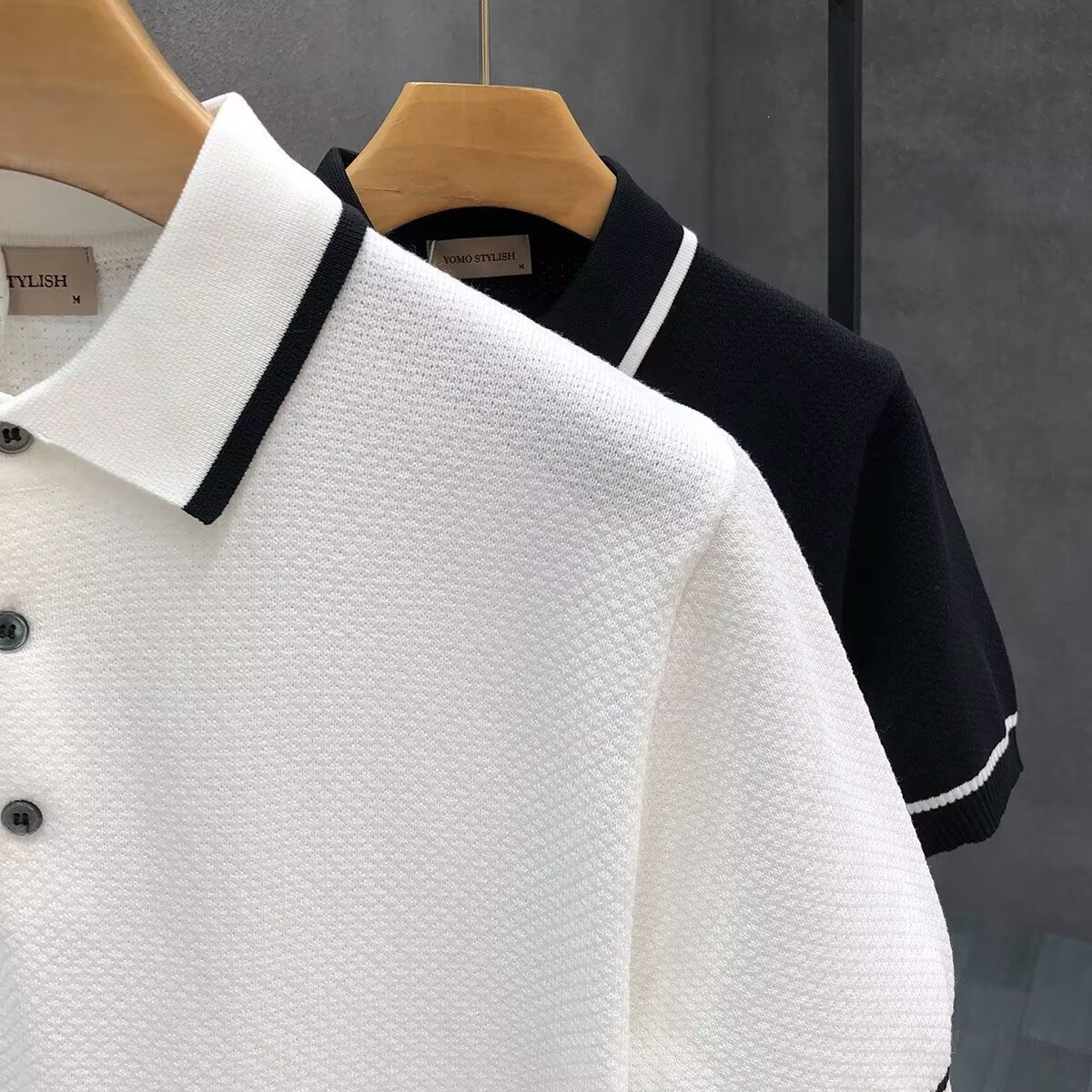 Men's Breathable Knit Polo Shirt With Contrast Collar, Casual Business Short Sleeve Top For Summer, Comfortable Loose Fit T-Shirt_viptrois.com