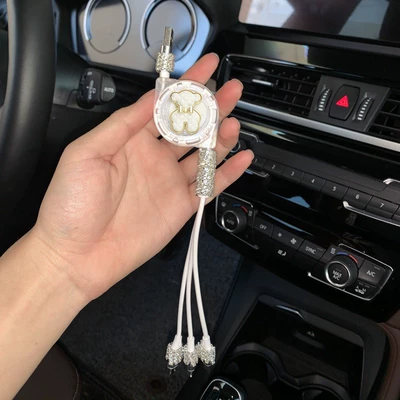 Charger fast charge cigarette lighter: Mobil şarj cihazları - white-alloy-bear-data-cable