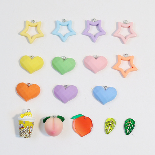 DIY jewelry accessories resin love five-pointed star peach leaves popcorn candy earrings key chain pendant