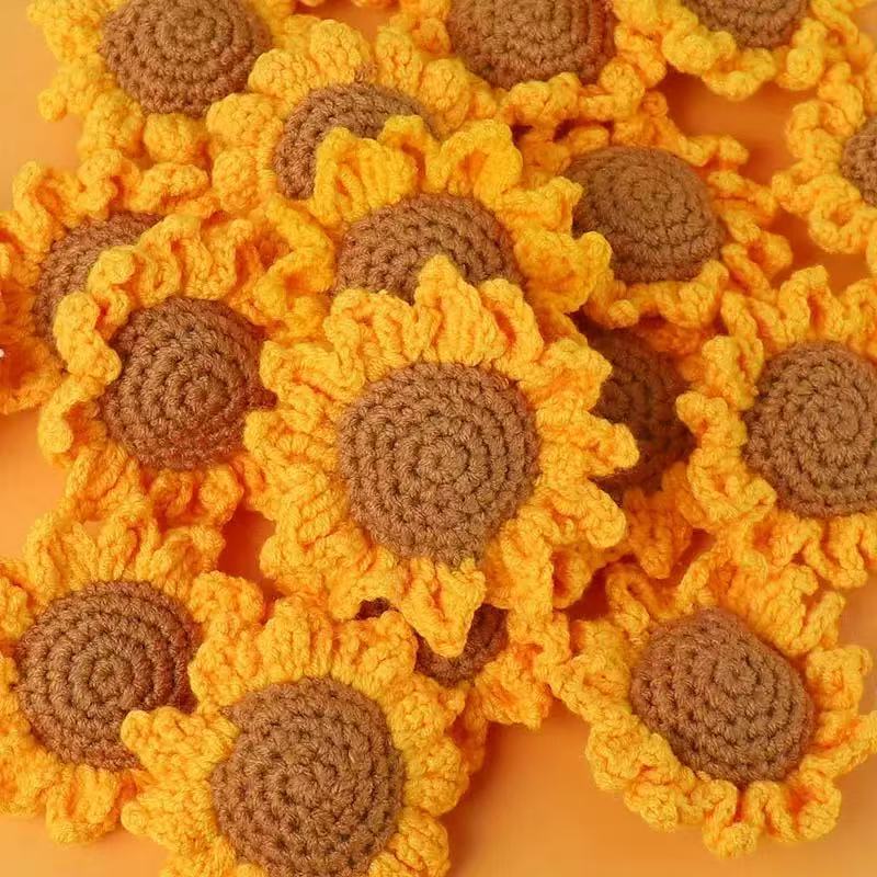 In-Stock Handmade Knitted Sunflower, Orange, Zongzi, Apple Yarn Simulation Pendants, Clothing Accessories, Knitted Flowers Wholesale