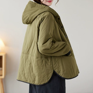 复古夹棉外套女百搭休闲连帽加厚棉衣秋冬款保暖棉服