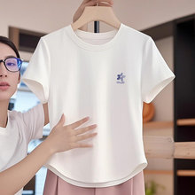 十三行女装纯棉正肩短袖t恤夏季2026气质弧形设计感修身减龄上衣