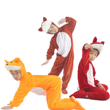 新款男女儿童通用动物卡通演出服连体狐狸舞蹈服成人亲子演出服装