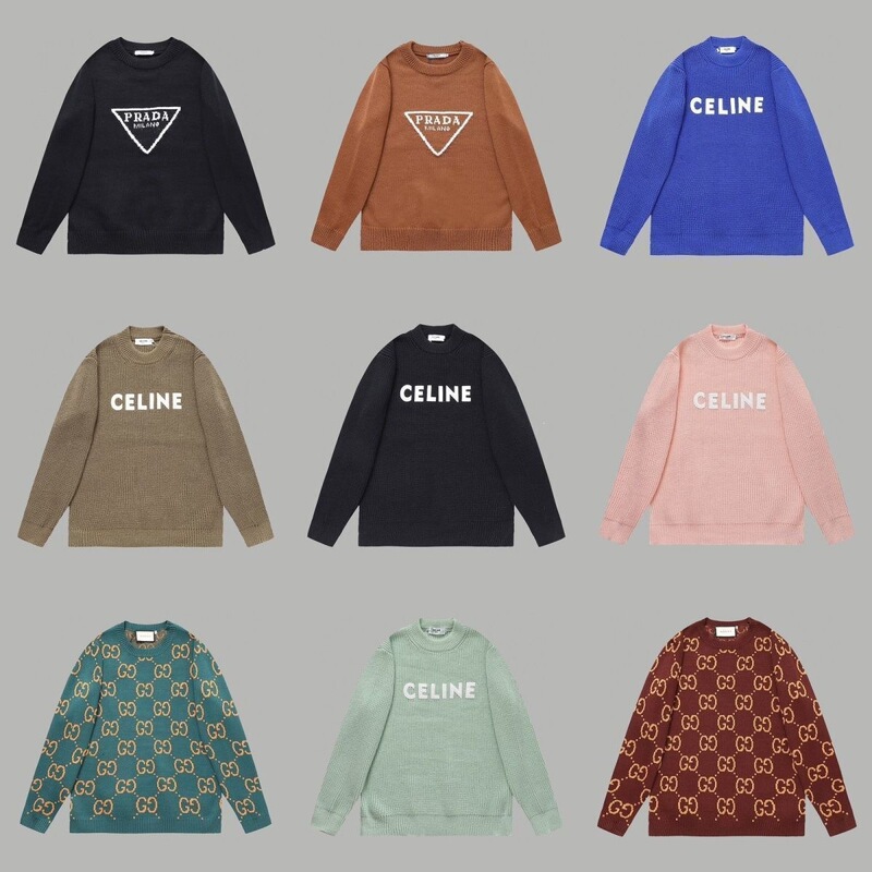 2026 Fall/Winter Trendy Brand Letter Logo All-Over Print Round Neck Knit Sweater for Men and Women, Loose Casual Long Sleeve Top 2026 Fall/Winter Trendy Brand Letter Logo All-Over Print Round Neck Knit Sweater for Men and Women, Loose Casual Long Sleeve Top