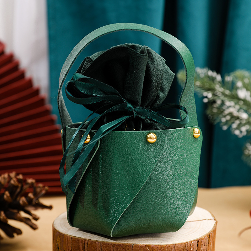 짙은 녹색 핫 스탬핑 가방 + 크리스마스 액세서리 + PU 가죽 버킷 짙은 녹색