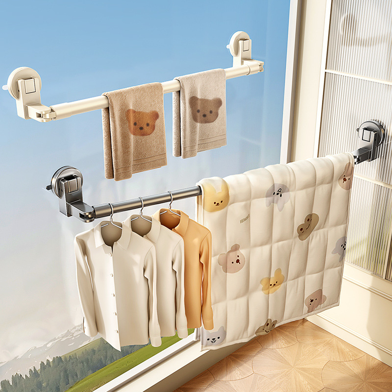 Suction Cup Clothes Drying Rack, Telescopic Clothes Drying Rod, Household Punch-Free Window Drying Quilt, Balcony Space Utilization Clothes Drying Artifact