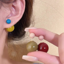 前后戴圆球耳钉女气质耳环2024新款爆款小众设计感高级个性耳饰