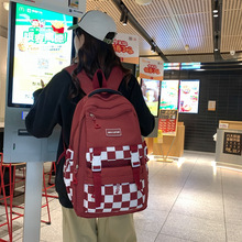 格子双肩包休闲书包厂家批发拼接棋盘格高中少女背包格纹双肩包