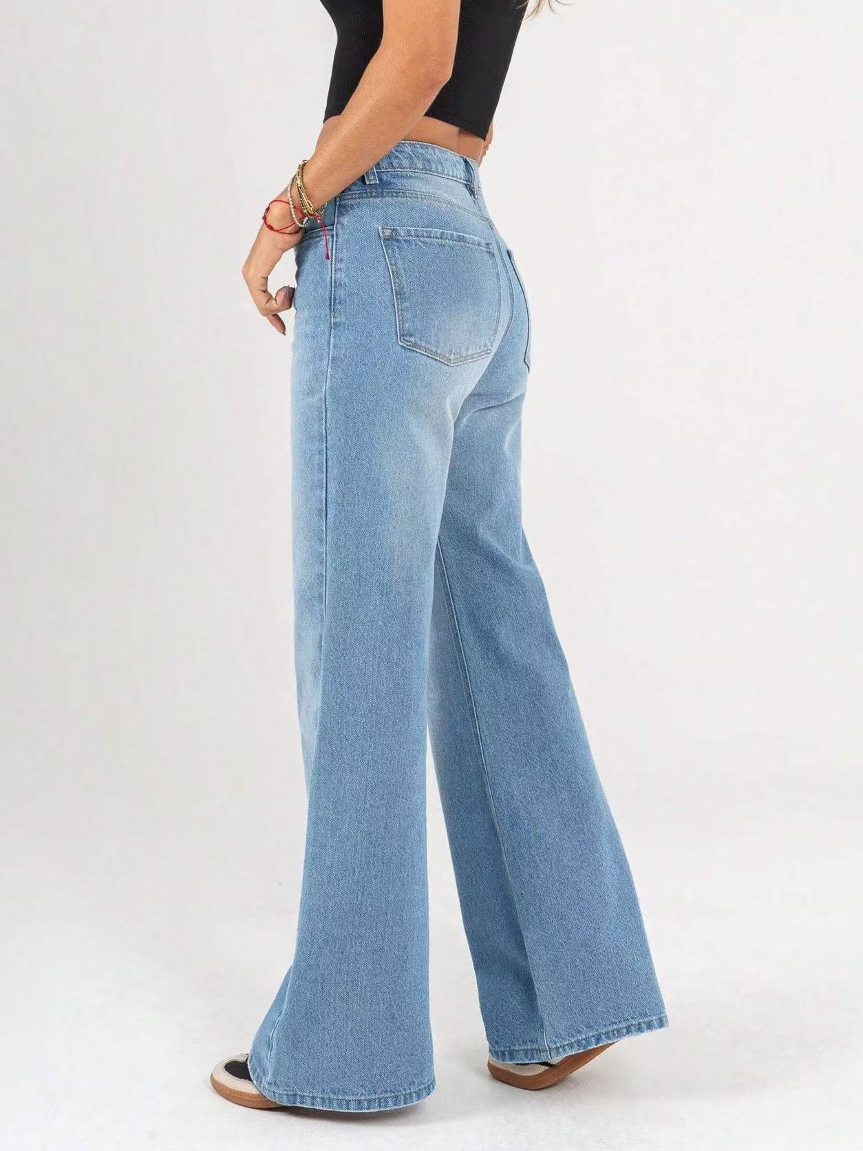 Jeans Rectos de Mujer con Botones Oblicuos de Mezclilla de Algodón y Poliéster, Elásticos, Cintura Media, para Uso Diario image 5