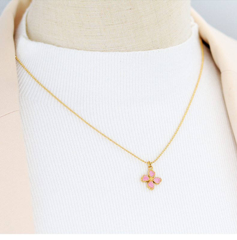 Women's Gender Wholesale Jewelry Casual Retro French Style Leaf Flower Titanium Steel Enamel Pendant Necklace