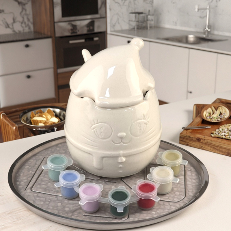 Personalizado creativo encantador cerámica DIY con tapa taza de gato de alto valor artesanía de cerámica encantadora taza de gato