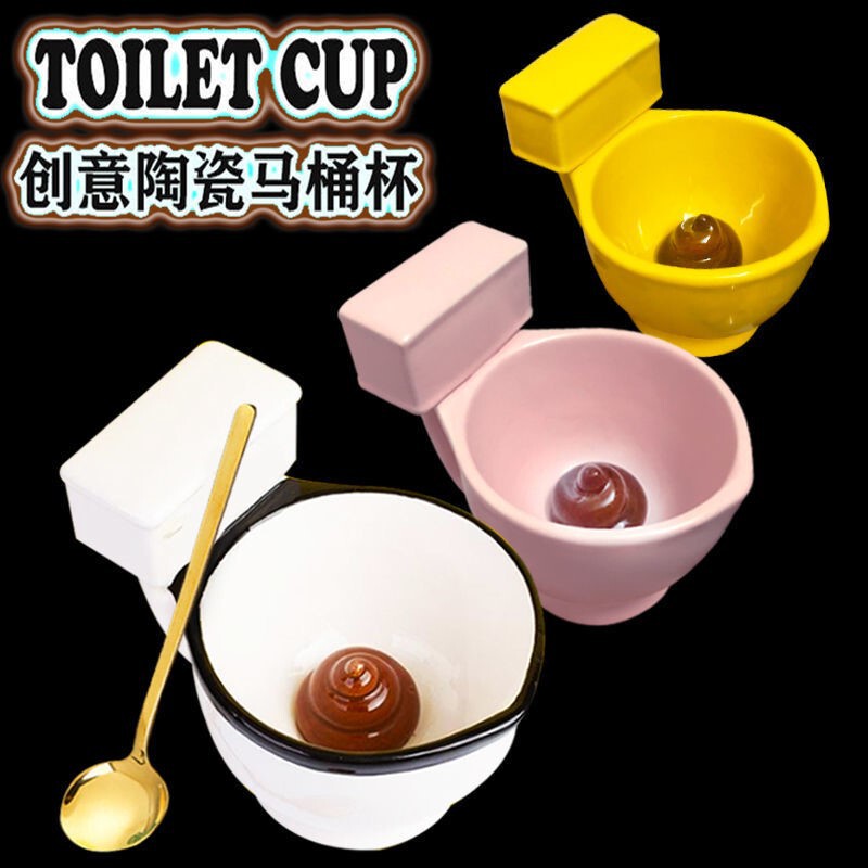 Creative Trendy Funny Mug Toilet Ceramic Cup Prank Prankster Toilet with Poop Shaped Cup Tea Cup