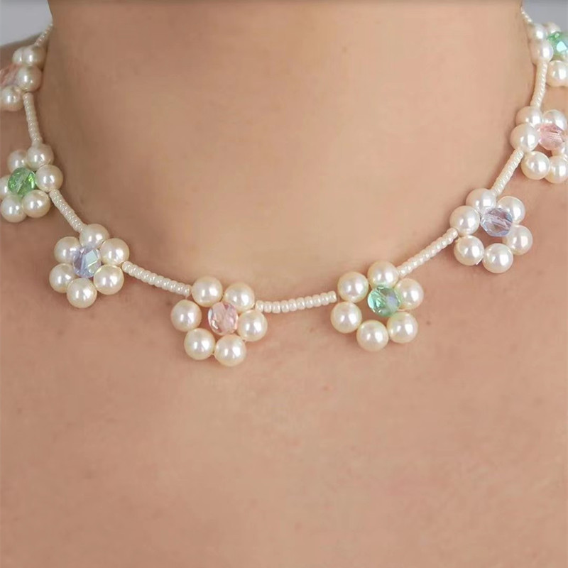 Simple Style Flower Freshwater Pearl Glass Choker In Bulk display picture 2
