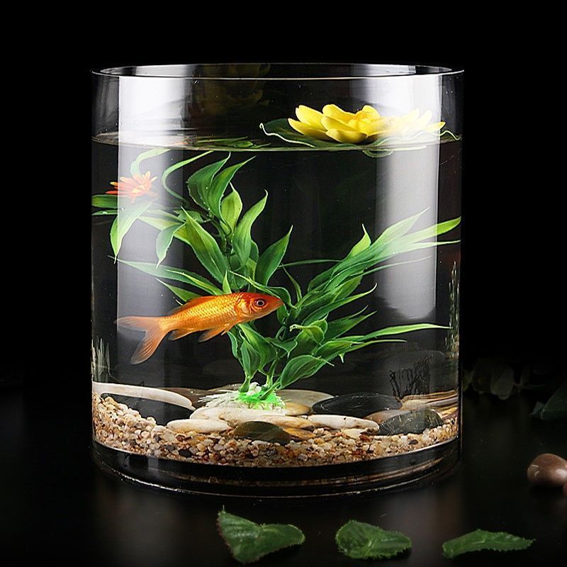 ラウンド水槽円筒形金魚水槽ガラスデスクトップリビングルーム透明小型家庭用カメストレート生態造園水槽|undefined