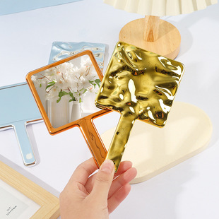 New electroplating mirror 9*16 hand -held mirror with small mirror can print logo makeup mirror girl portable mirror