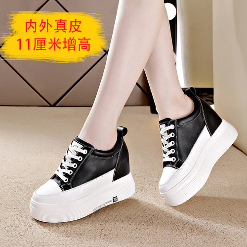 2024 Spring and Summer New Low-top Wedge Heel 10cm Increased Casual Thick-soled White Shoes for Women