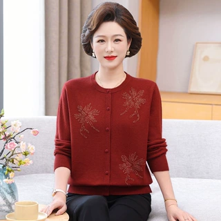 【100%羊毛】奶奶羊毛衫外套开衫女装厚款中老年妈妈毛衣秋冬上衣