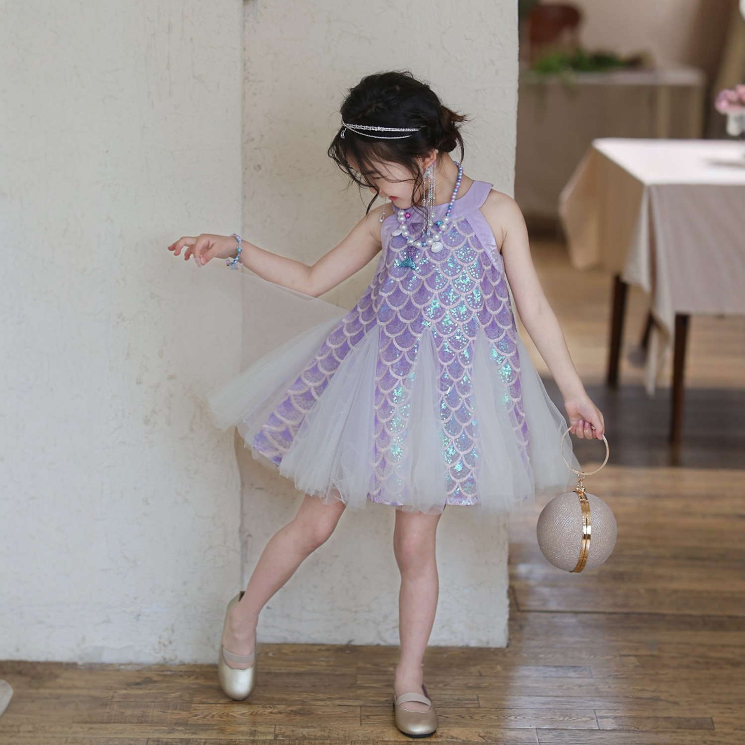 Girls Summer Mermaid dress 2025 New Little Girl Baby Sequin Dress Children Stylish Princess Dress