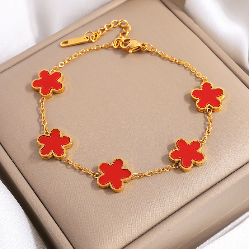 Jewelry & Accessories five petal flower DIY bracelet for women, all match, high grade, non fading, exquisite titanium steel bracelet DIY_voghion.com