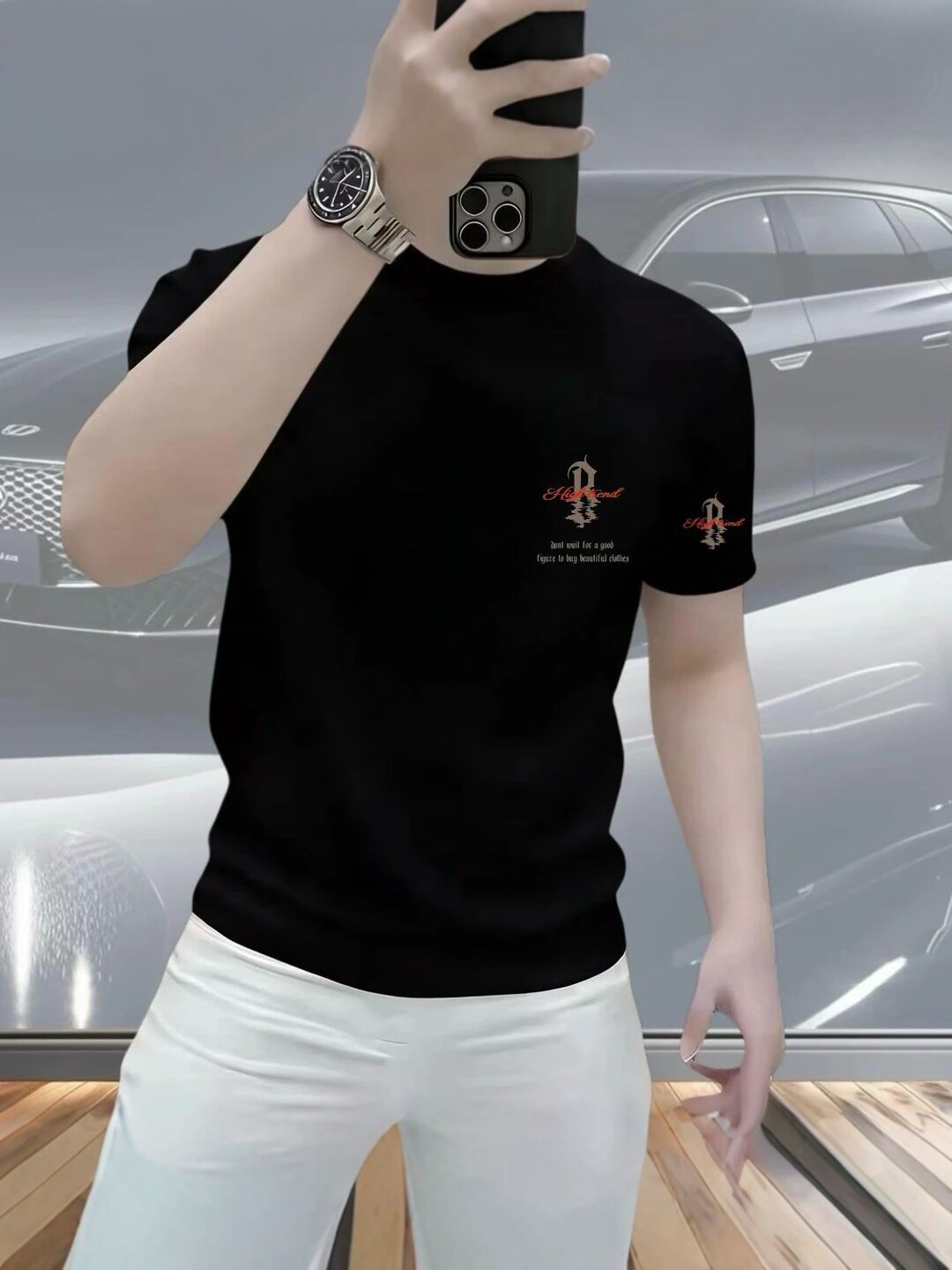 Cotton fashionable trend short sleeve T-shirt with a round collar