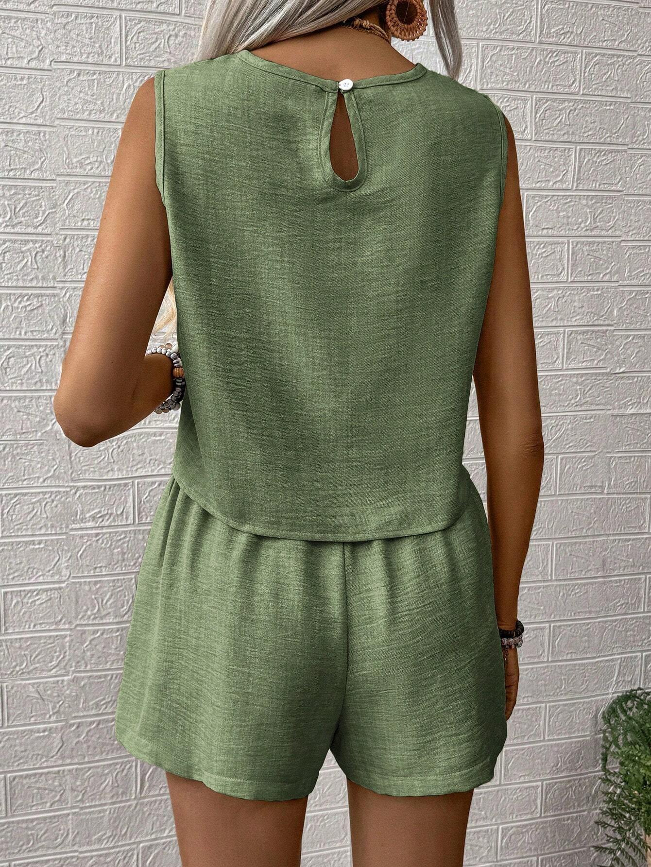 280g Weight Sleeveless Sleeve Length Polyester Fabric Type Shorts Co-ord Set Sets Type 2 Pieces Set Quantity Holiday Occasion Round Neck Neckline Comfort Function Regular Fit Fit Type Solid Color Pattern 2025 Spring and Summer Season Women's Gender Vacation, Simple Style Style Holiday Women's Vacation Simple Style Solid Color Polyester Shorts Co-ord Set Shorts Sets 27