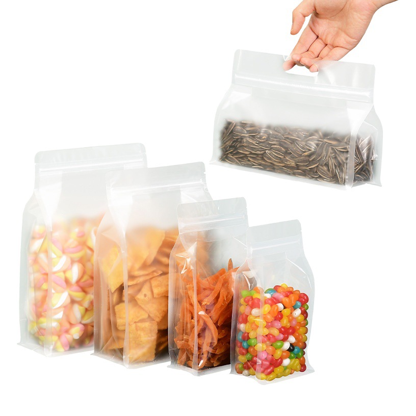 Espesor esmerilado transparente bolsa de embalaje autoportante caramelo perfumado té arroz bolsa autosellante comida para gatos cebo bolsa de sellado de ocho lados al por mayor