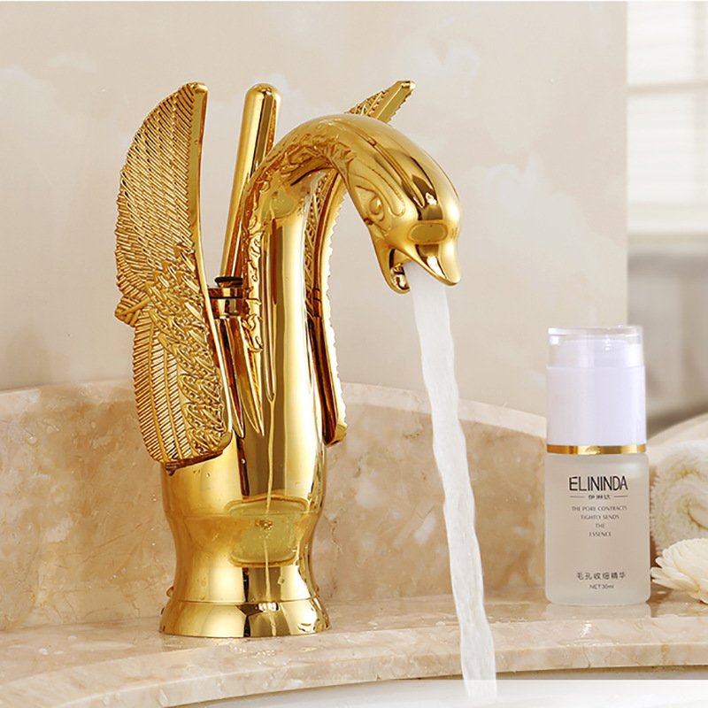Cross-Border Bathroom Washbasin Faucet Black Basin Faucet Golden Swan Hot and Cold Countertop Basin Faucet