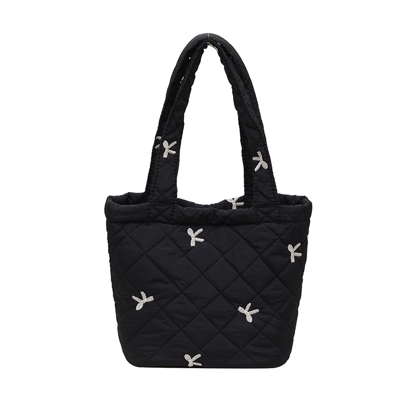 Casual Rhombic Embroidery Small Bag Women's 2024 New Autumn and Winter Cotton Bag Super Popular Portable Small Bag Bucket Bag