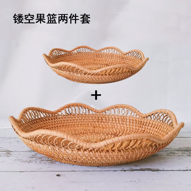 Cestas de almacenamiento de frutas de caña trenzadas vietnamitas canasta de sala de estar casera de bocadillos cestas de dulces creativas canasta de frutas secas caja