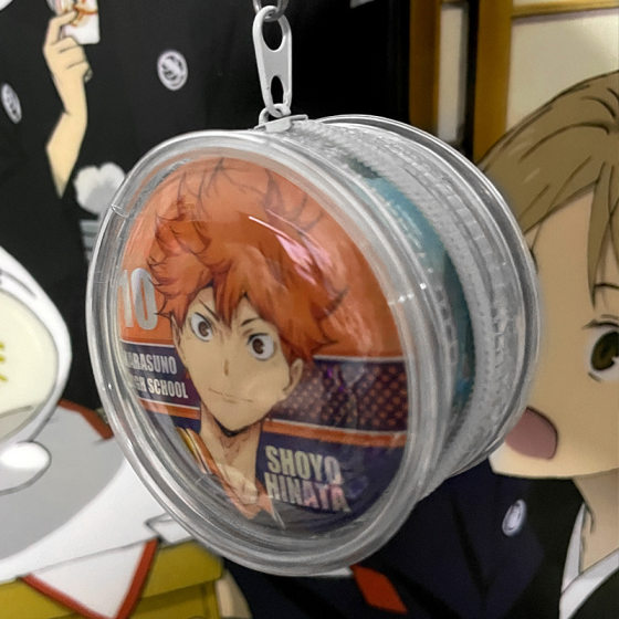 Round transparent hanging bag with fur ball 58mm75mm double-sided badge anti-scratch display artifact