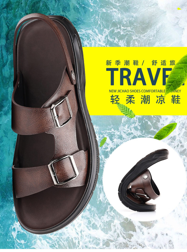Dép sandal nam quai ngang hở ngón đế mềm hai kiểu mang, đi biển và dạo phố — CS2316 màu kaki, CS2316 màu nâu, CS2316 màu đen chi tiết 1